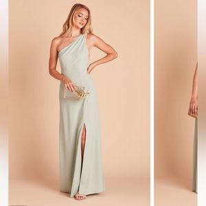 NWOT Birdy Grey Kira Crepe One-Shoulder Slit Formal Bridesmaid Dress Sage S